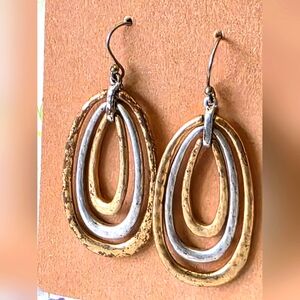 Gold and Silver Oval Drop Earrings